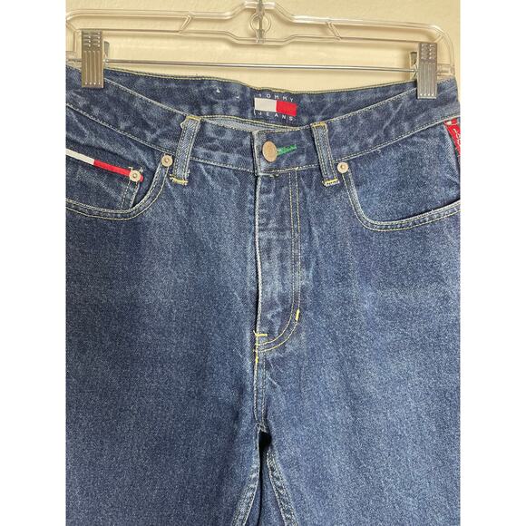 VTG Tommy Hilfinger Women's 70's Chic Logo Sides High Rise Boot Cut Blue Jeans 5 - Picture 5 of 16